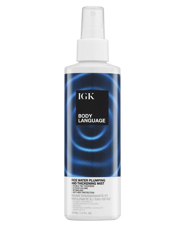 IGK Body Language rice water plumping and thickening mist bottle.