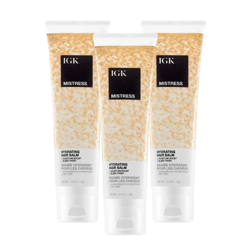 Three tubes of IGK Mistress hydrating hair balm.