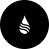 White water droplet icon on a black background.