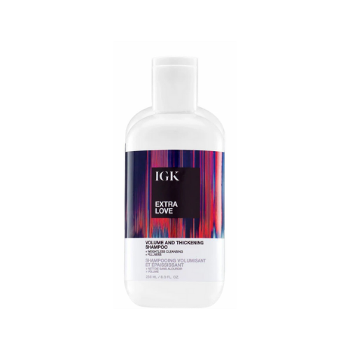Bottle of IGK Extra Love Volume and Thickening Shampoo.